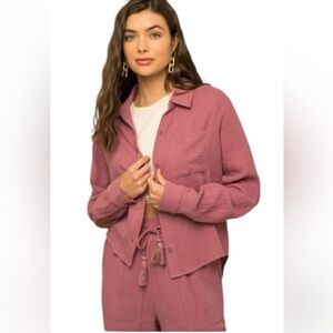 Gilli 100% Cotton Boho Button Down Shirt & Pants Set NWT size Small